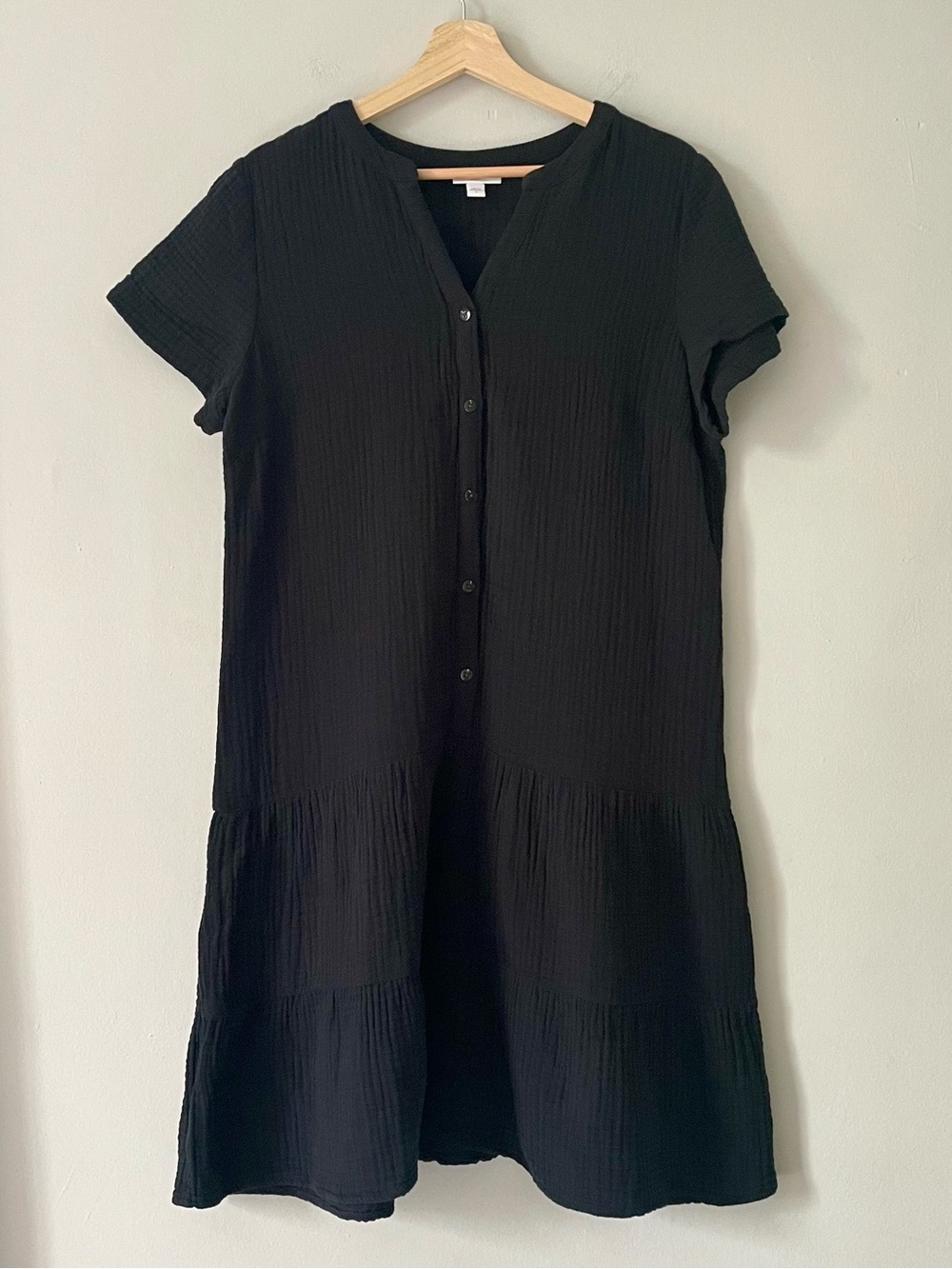 J. Jill Black Cotton Gauze Crinkle Dress